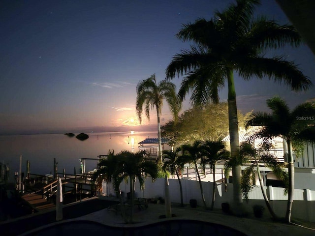 view of water feature with a boat dock