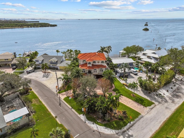 aerial view featuring a water view