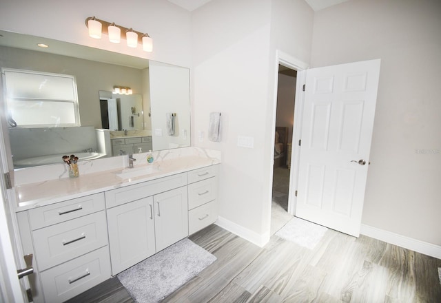 bathroom featuring wood-type flooring and vanity