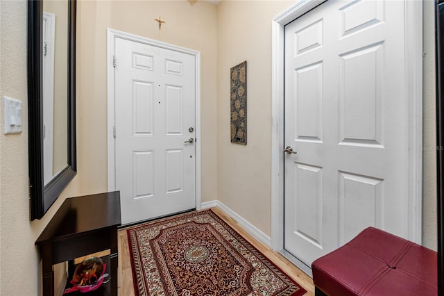 doorway to outside featuring wood-type flooring