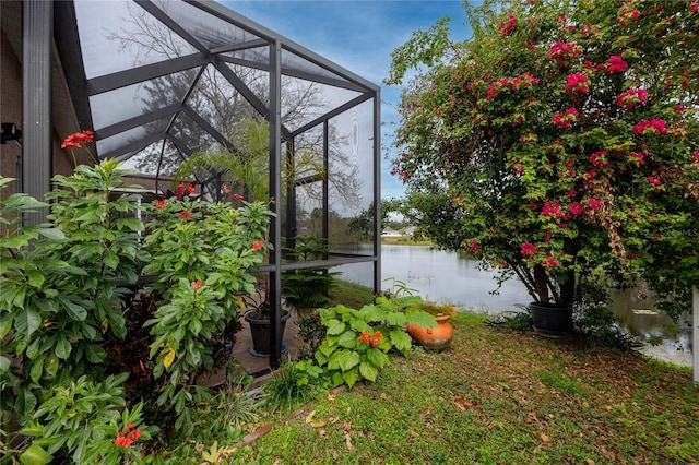 exterior space featuring a water view