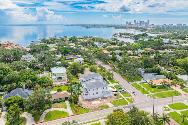 bird's eye view featuring a water view