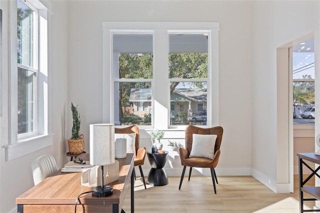 sitting room with light hardwood / wood-style flooring