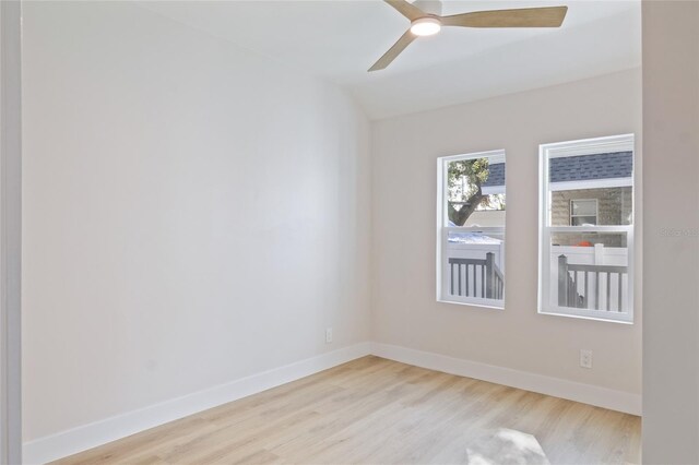 unfurnished room featuring ceiling fan and light hardwood / wood-style flooring