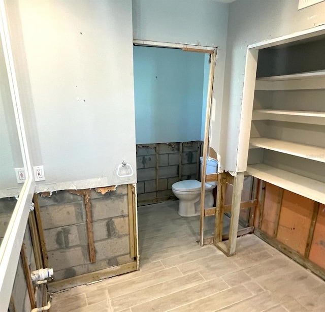 bathroom with hardwood / wood-style flooring and toilet