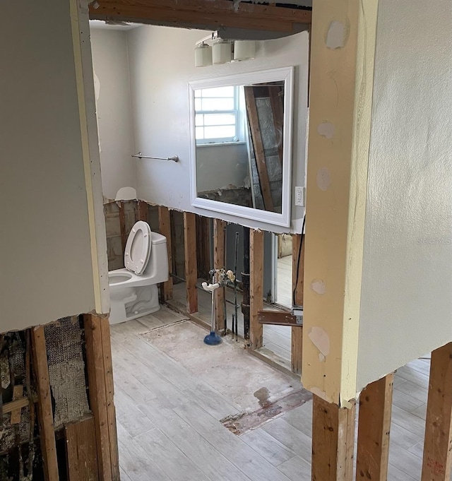 bathroom featuring hardwood / wood-style flooring and toilet