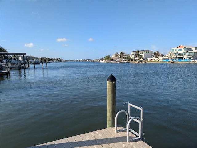 dock area with a water view