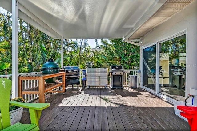 deck featuring grilling area