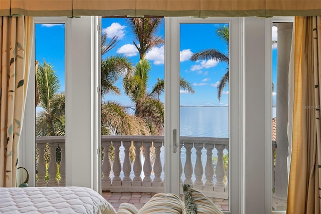 bedroom with a water view