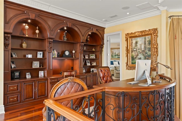 101 12th St E, Tierra Verde, FL 33715 - home office with ornamental molding and dark wood-style floors