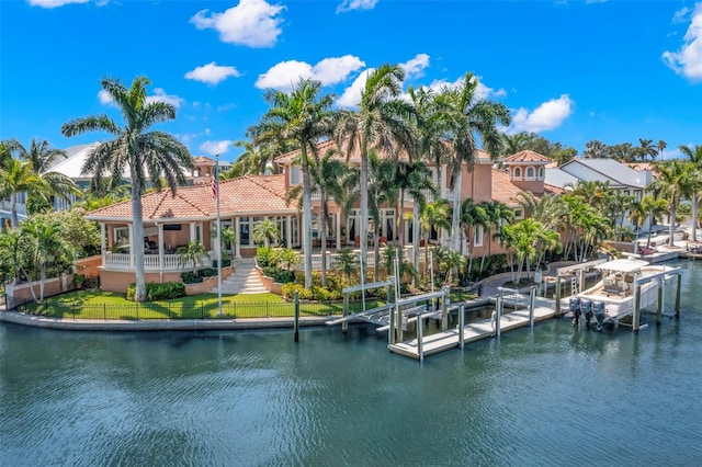 dock area with a water view