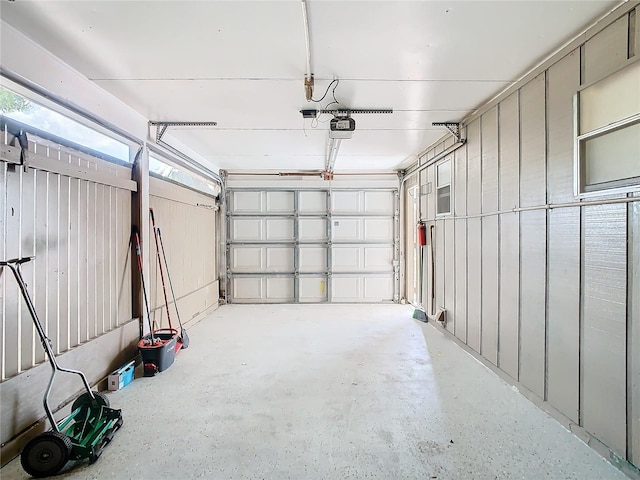 garage with a garage door opener