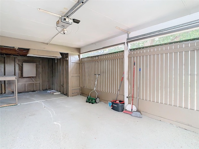 garage with a garage door opener