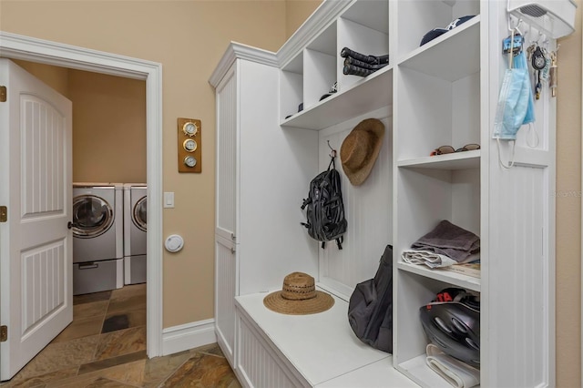 mudroom featuring washer and dryer