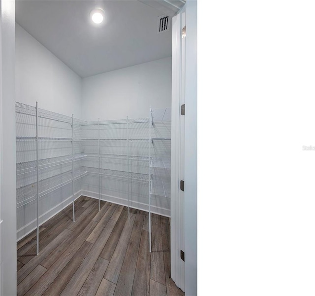 walk in closet with wood-type flooring