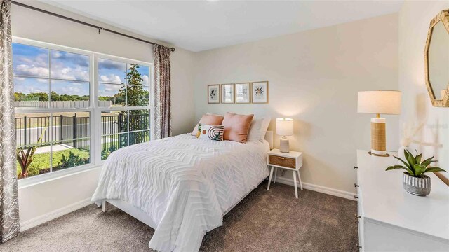 carpeted bedroom with multiple windows