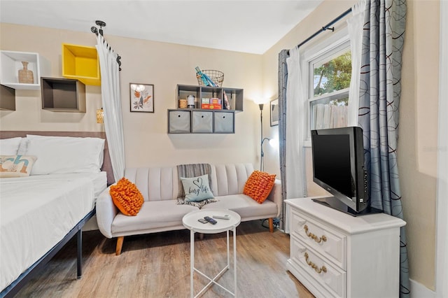 bedroom with light hardwood / wood-style flooring