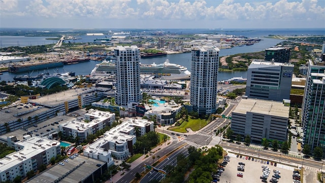 bird's eye view featuring a water view