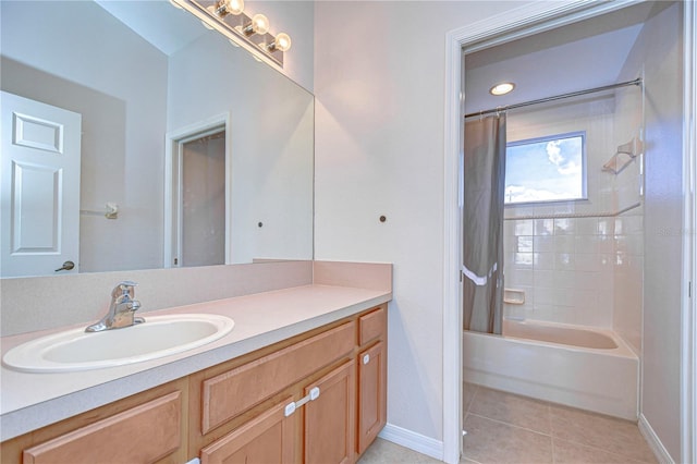 bathroom with vanity, tile patterned floors, and shower / bath combo