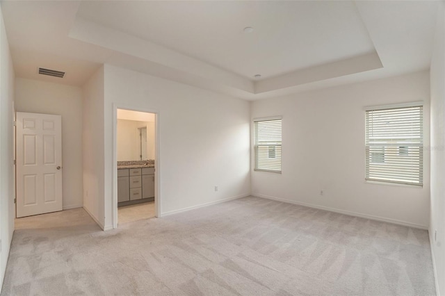 carpeted spare room featuring a wealth of natural light and a raised ceiling