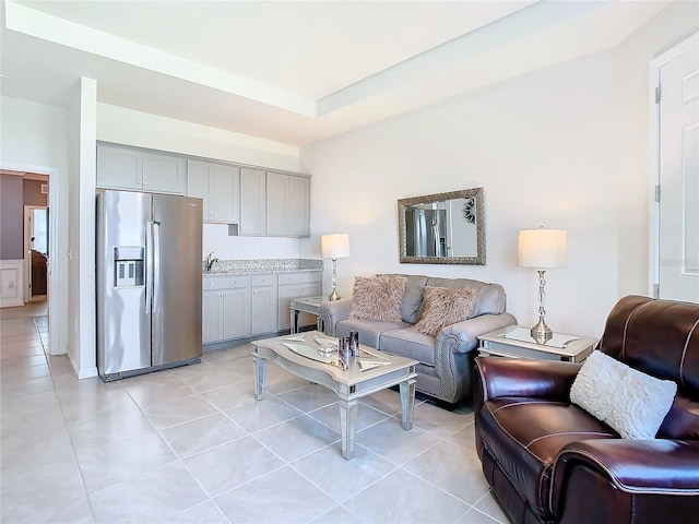 living room featuring light tile patterned floors