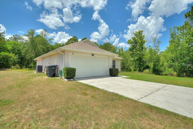 view of property exterior featuring a lawn and cooling unit