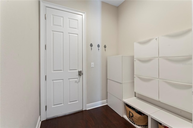 mudroom featuring dark wood-type flooring