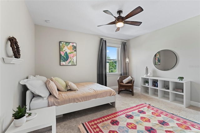 bedroom featuring carpet floors and ceiling fan