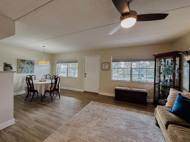 interior space with hardwood / wood-style floors, ceiling fan, a healthy amount of sunlight, and a textured ceiling