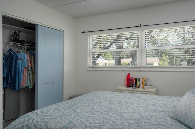 bedroom with multiple windows and a closet