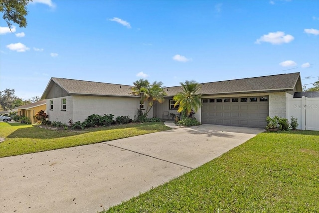 single story home featuring a garage and a front yard