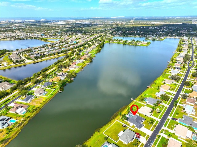 bird's eye view featuring a water view