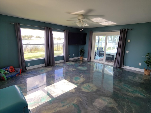 living room with ceiling fan