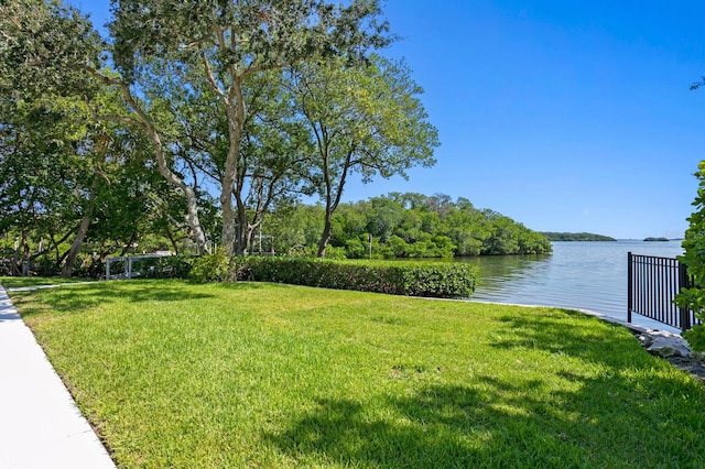 view of yard with a water view