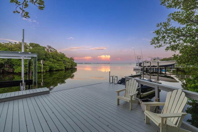 view of dock with a water view