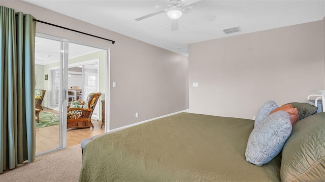 bedroom featuring carpet flooring and ceiling fan