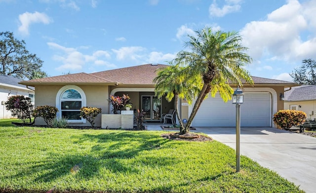 view of front facade with a garage and a front lawn