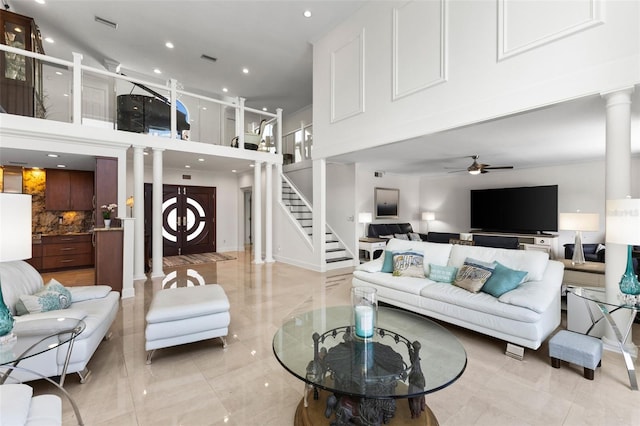 living room with ceiling fan