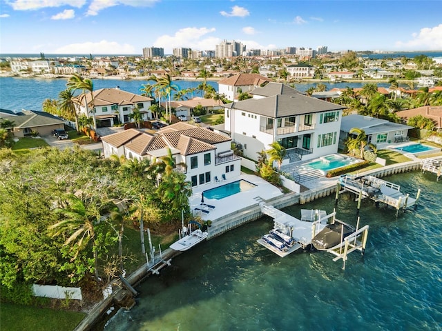 aerial view featuring a water view