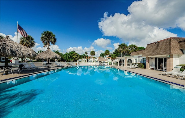 view of pool featuring a patio