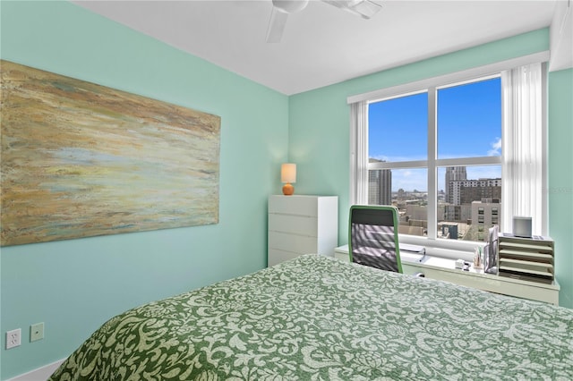 bedroom featuring ceiling fan