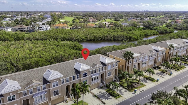 aerial view with a water view