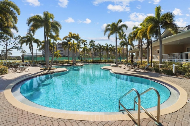 view of swimming pool featuring a patio