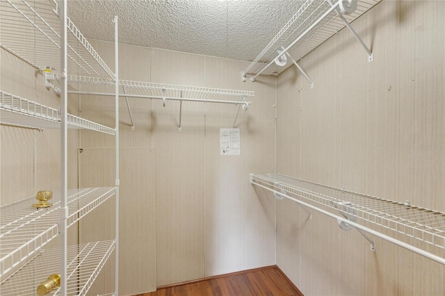 walk in closet with hardwood / wood-style floors