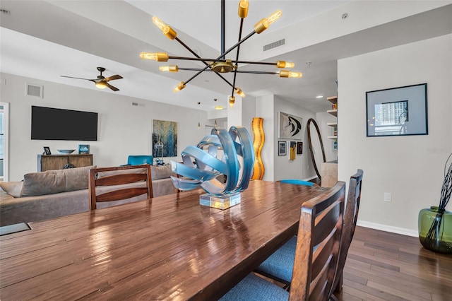 226 5th Ave N Unit 706, Saint Petersburg, FL 33701 - dining room featuring hardwood / wood-style floors, baseboards, visible vents, and ceiling fan with notable chandelier