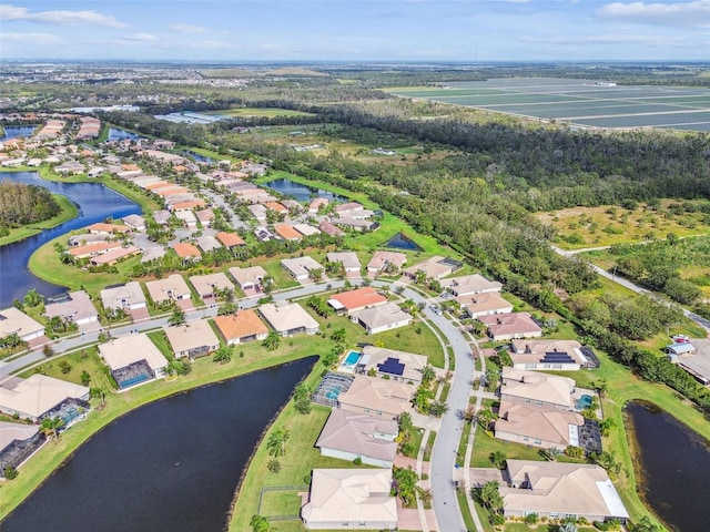 aerial view with a water view