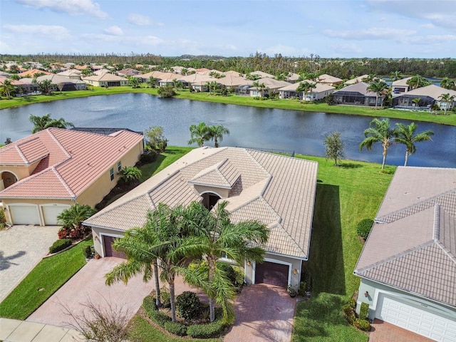 drone / aerial view featuring a water view