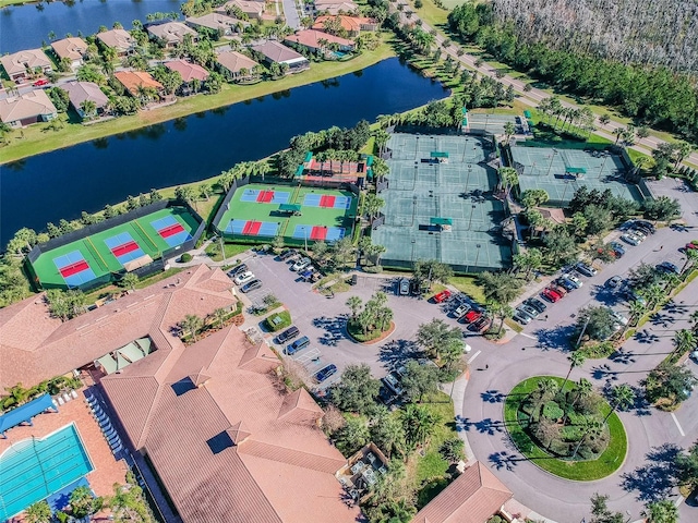 aerial view featuring a water view