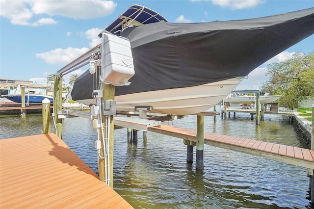 dock area with a water view