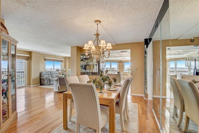 dining room with light hardwood / wood-style floors, an inviting chandelier, and a wealth of natural light